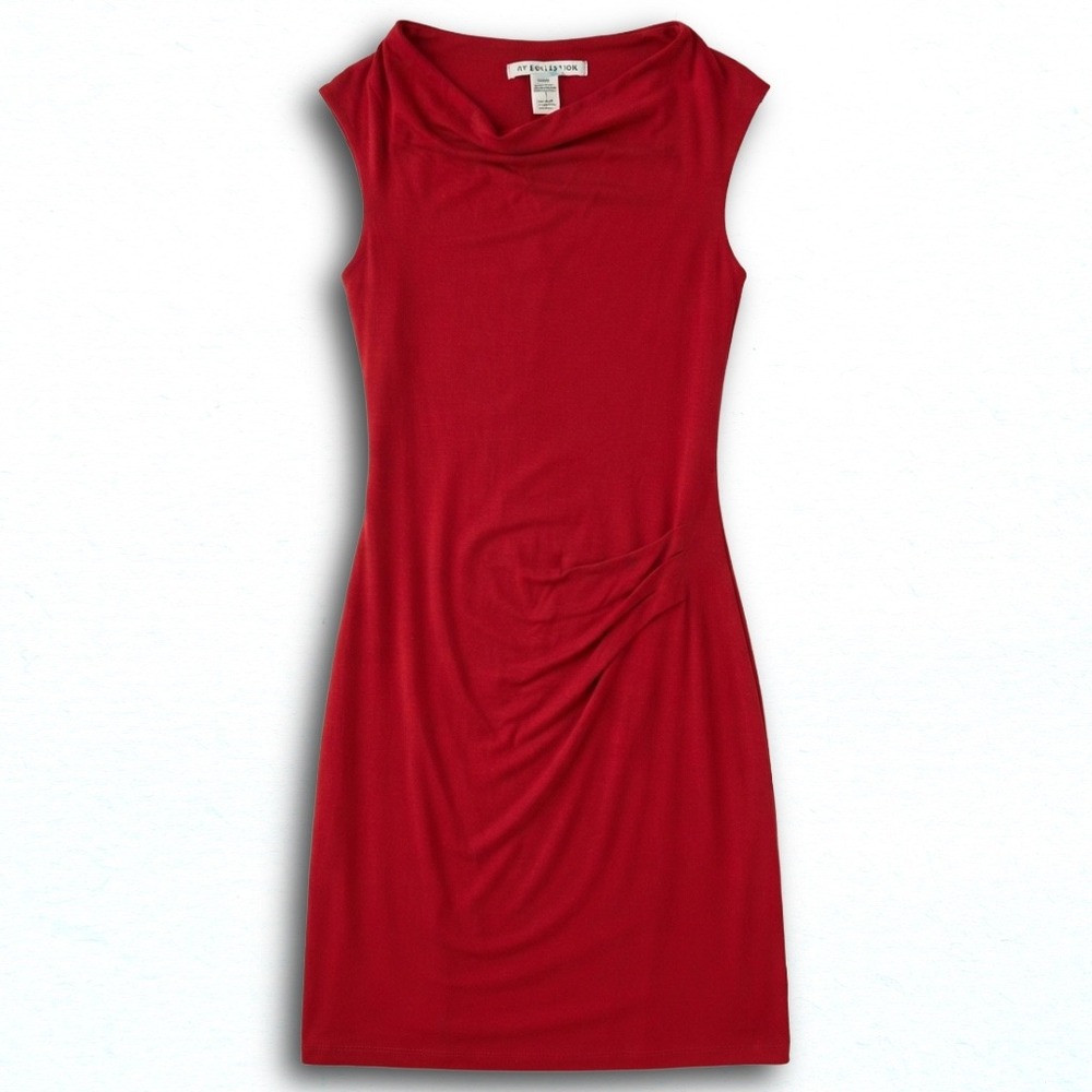 Max Studio Red Cowl Neck Ruched Sheath Dress Sleeveless XS 1905T56